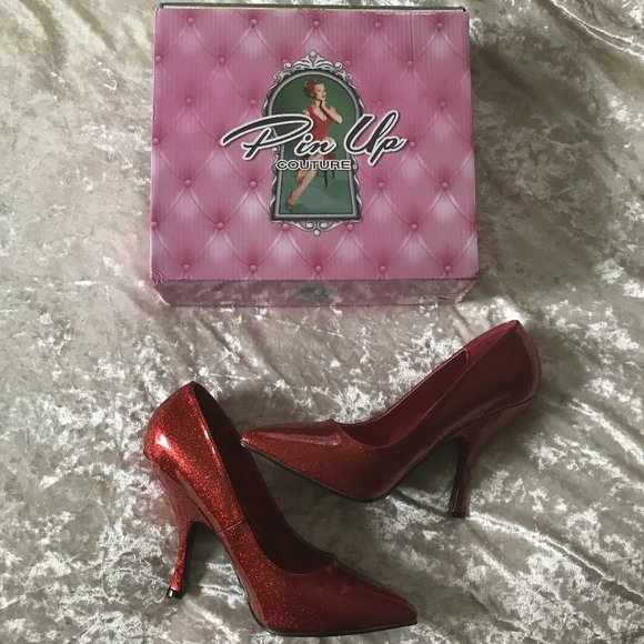 Sexy Red Glitter Patent Heels Pin Up Couture 11 - Picture 6 of 6